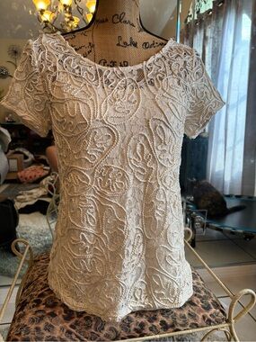 Rafaella Ivory Beaded Short-Sleeve Blouse
